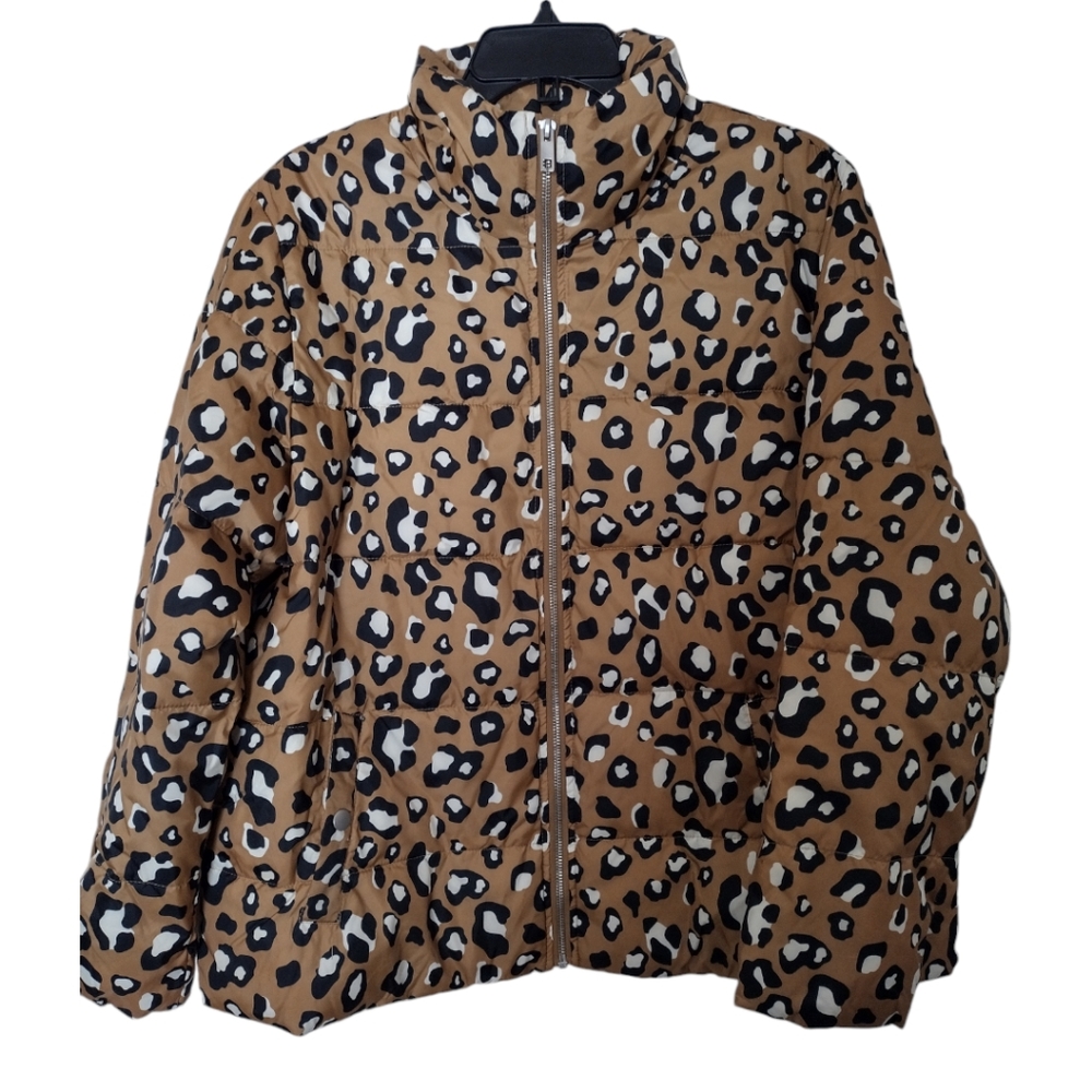 Who What Wear Brown Black White leopard print puffer jacket size large